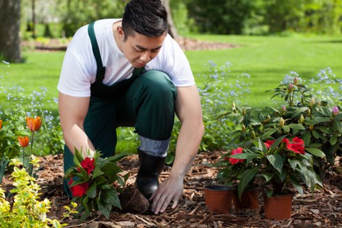 Garden waste and reusable materials being separated for recycling